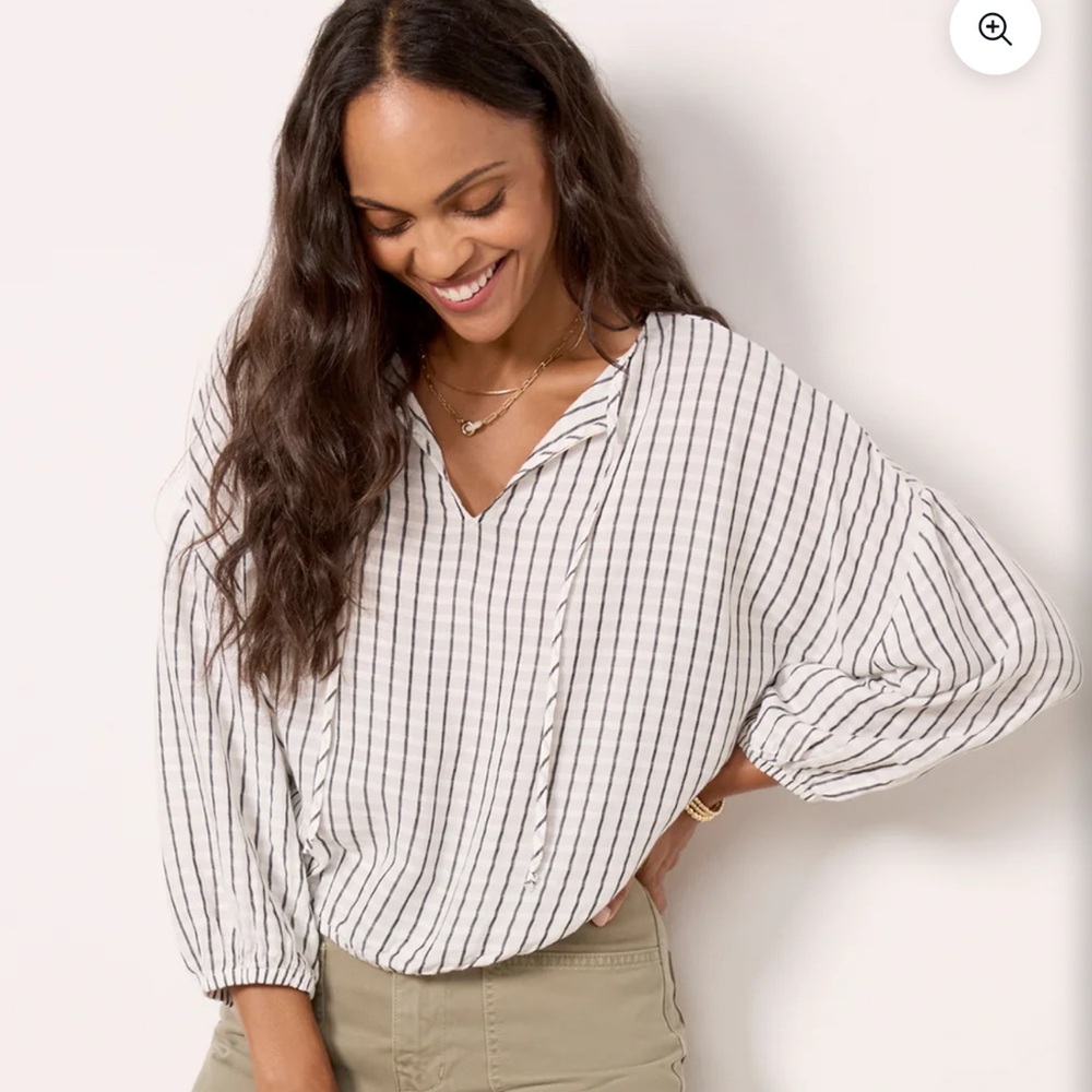 Cloth & Stone Black and White Striped Line Blend V-Neck Blouse Size XS